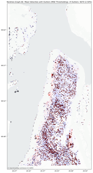Nordnes: highest-error points marked as candidate anomalies.