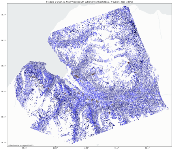 Svalbard: highest-error points marked as candidate anomalies.